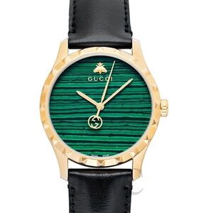 Gucci Le Marché des Merveilles green & gold watch with black leather strap